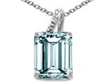 Tommaso Design™ Emerald Cut 10x8mm Genuine Aquamarine and Diamond Pendant