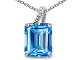Tommaso Design™ Emerald Cut 10x8mm Genuine Blue Topaz and Diamond Pendant