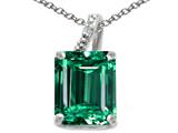 Tommaso Design™ Emerald Cut 10x8mm Simulated Emerald And Diamond Pendant