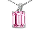 Tommaso Design™ Emerald Cut 10x8mm Simulated Pink Tourmaline And Diamond Pendant