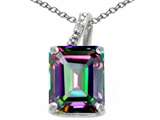 Tommaso Design™ Emerald Cut 10x8mm Mystic Rainbow Topaz and Diamond Pendant