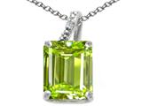 Tommaso Design™ Emerald Cut 10x8mm Genuine Peridot and Diamond Pendant