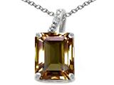 Tommaso Design™ Emerald Cut 10x8mm Genuine Smoky Quartz and Diamond Pendant