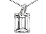 Tommaso Design™ Emerald Cut 10x8mm Genuine White Topaz and Diamond Pendant