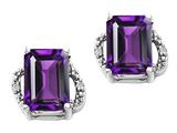 Tommaso Design™ Emerald Cut 8x6mm Genuine Amethyst and Diamond Earrings