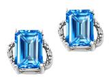 Tommaso Design™ Emerald Cut 8x6mm Genuine Blue Topaz and Diamond Earrings