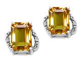 Tommaso Design™ Emerald Cut 8x6mm Genuine Citrine and Diamond Earrings