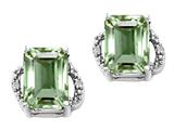 Tommaso Design™ Emerald Cut 8x6mm Genuine Green Amethyst and Diamond Earrings
