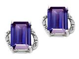 Tommaso Design™ Emerald Cut 8x6mm Genuine Iolite and Diamond Earrings