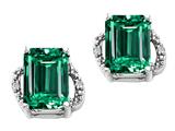 Tommaso Design™ Emerald Cut 8x6mm Simulated Emerald And Diamond Earrings