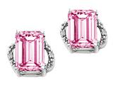 Tommaso Design™ Emerald Cut 8x6mm Simulated Pink Topaz And Diamond Earrings
