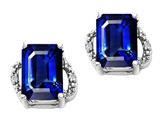 Tommaso Design™ Emerald Cut 8x6mm Created Sapphire and Diamond Earrings