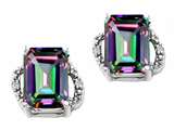 Tommaso Design™ Emerald Cut 8x6mm Rainbow Mystic Topaz and Diamond Earrings