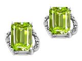 Tommaso Design™ Emerald Cut 8x6mm Genuine Peridot and Diamond Earrings