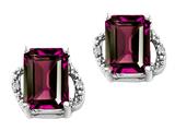 Tommaso Design™ Emerald Cut 8x6mm Genuine Rhodolite and Diamond Earrings
