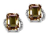 Tommaso Design™ Emerald Cut 8x6mm Genuine Smoky Quartz and Diamond Earrings
