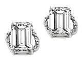 Tommaso Design™ Emerald Cut 8x6mm Genuine White Topaz and Diamond Earrings