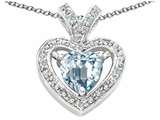 Tommaso Design™ Heart Shape 6 mm Genuine Aquamarine and Diamond Pendant