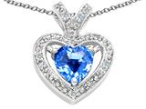 Tommaso Design™ Heart Shape 6 mm Genuine Blue Topaz and Diamond Pendant