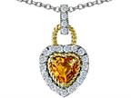 Tommaso Design™ Heart Shape 6mm Simulated Emerald And Diamond Pendant