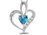 Tommaso Design™ Heart Shape 6mm Genuine Blue Topaz and Diamond Pendant