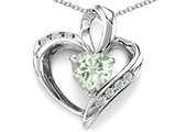 Tommaso Design™ Heart Shape 6mm Genuine Green Amethyst and Diamond Pendant