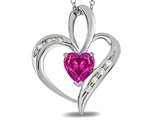 Tommaso Design™ Heart Shape 6mm Simulated Pink Tourmaline And Diamond Pendant