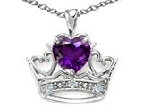 Tommaso Design™ Heart Shape 6 mm Genuine Amethyst and Diamond Crown Pendant