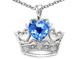 Tommaso Design™ Heart Shape 6 mm Genuine Blue Topaz and Diamond Crown Pendant