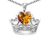 Tommaso Design™ Heart Shape 6 mm Genuine Citrine and Diamond Crown Pendant