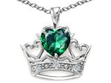 Tommaso Design™ Heart Shape 6mm Simulated Emerald And Diamond Crown Pendant