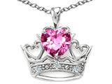 Tommaso Design™ Heart Shape 6mm Simulated Pink Tourmaline And Diamond Crown Pendant