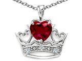 Tommaso Design™ Heart Shape 6mm Created  Ruby and Diamond Crown Pendant