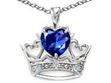 Tommaso Design™ Heart Shape 6 mm Created Sapphire and Diamond Crown Pendant