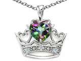 Tommaso Design™ Heart Shape 6 mm Mystic Rainbow Topaz and Diamond Crown Pendant