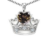 Tommaso Design™ Heart Shape 6 mm Genuine Smoky Quartz and Diamond Crown Pendant