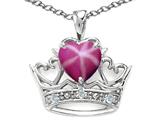 Tommaso Design™ Heart Shape 6 mm Created Star Ruby and Diamond Crown Pendant