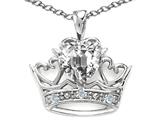 Tommaso Design™ Heart Shape 6 mm Genuine White Topaz and Diamond Crown Pendant