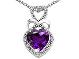 Tommaso Design™ Heart Shape 8 mm Genuine Amethyst and Diamond Pendant