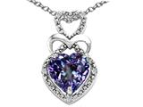 Tommaso Design™ Heart Shape 8 mm Simulated Alexandrite and Diamond Pendant