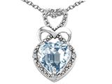 Tommaso Design™ Heart Shape 8 mm Genuine Aquamarine and Diamond Pendant