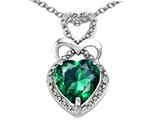 Tommaso Design™ Heart Shape 8mm Simulated Emerald And Diamond Pendant