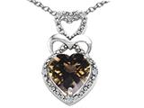 Tommaso Design™ Heart Shape 8 mm Genuine Smoky Quartz and Diamond Pendant