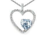 Tommaso Design™ Heart Shape 6 mm Genuine Aquamarine and Diamond Pendant