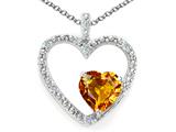 Tommaso Design™ Heart Shape 6 mm Genuine Citrine and Diamond Pendant