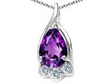Tommaso Design™ Pear Shape 7x5mm Genuine Amethyst and Diamond Pendant