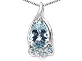 Tommaso Design™ Pear Shape 7x5mm Genuine Aquamarine and Diamond Pendant