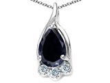 Tommaso Design™ Pear Shape 7x5mm Genuine Black Sapphire and Diamond Pendant