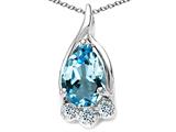 Tommaso Design™ Pear Shape 7x5mm Genuine Blue Topaz and Diamond Pendant