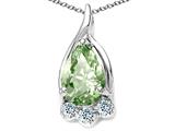 Tommaso Design™ Pear Shape 7x5mm Genuine Green Amethyst and Diamond Pendant